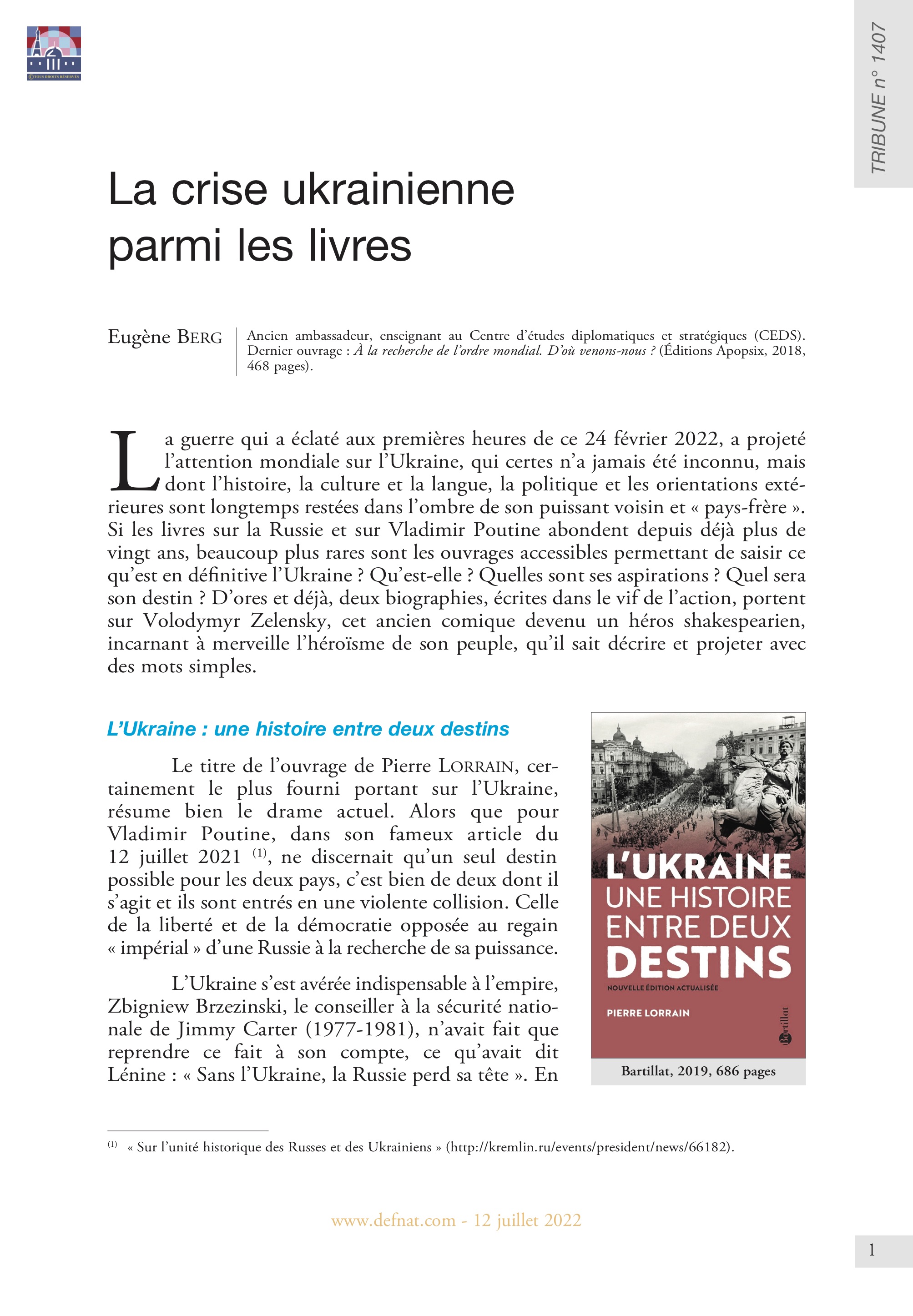 La crise ukrainienne parmi les livres (T 1407)
